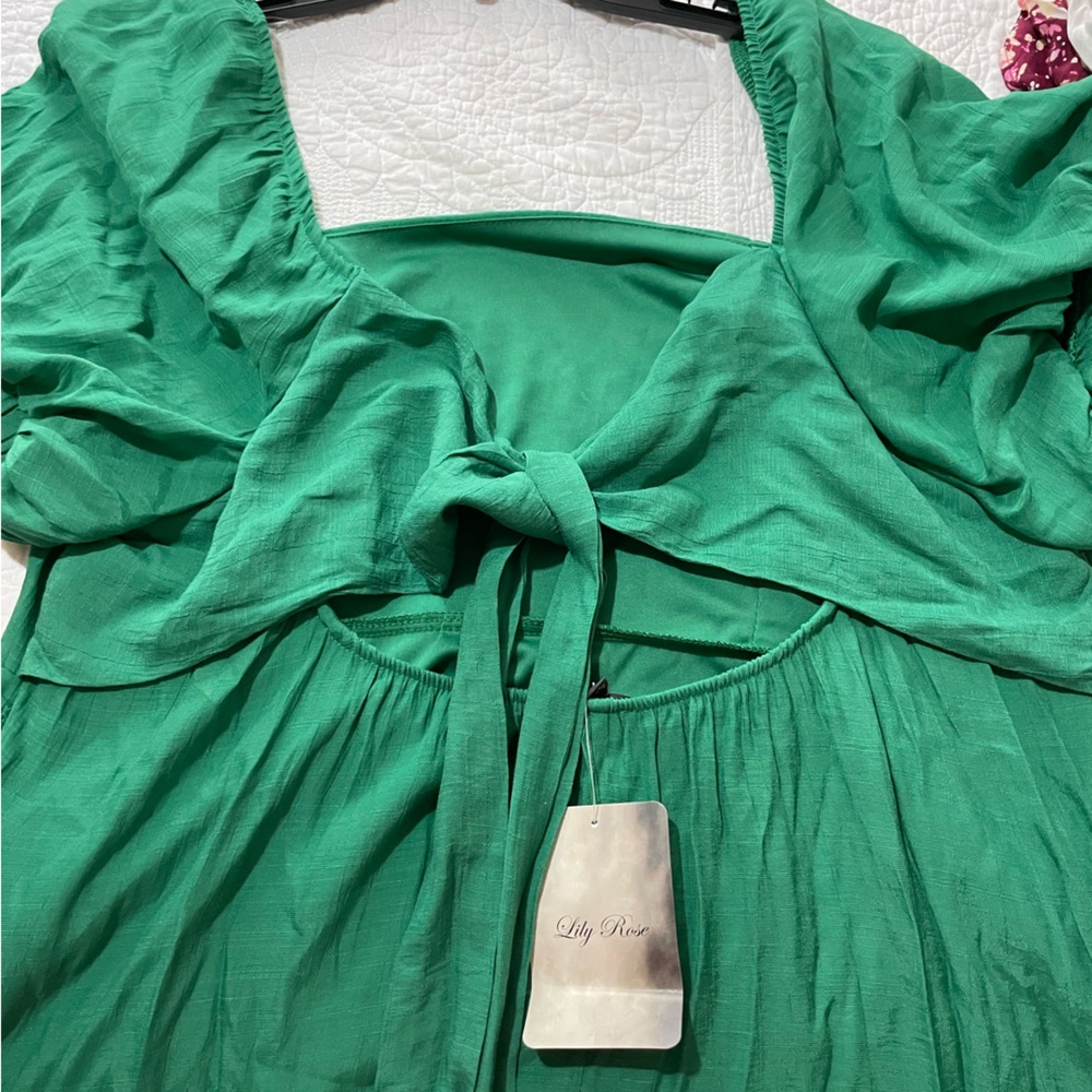 Plus size Green Square Neck Dress with tie in back size 2x - Picture 10 of 11
